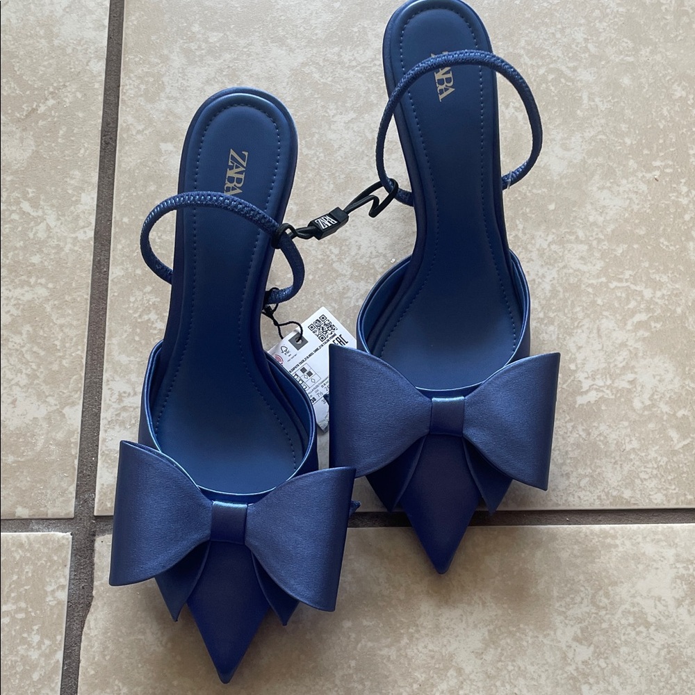 Zara Satin Blue Bow Heel
